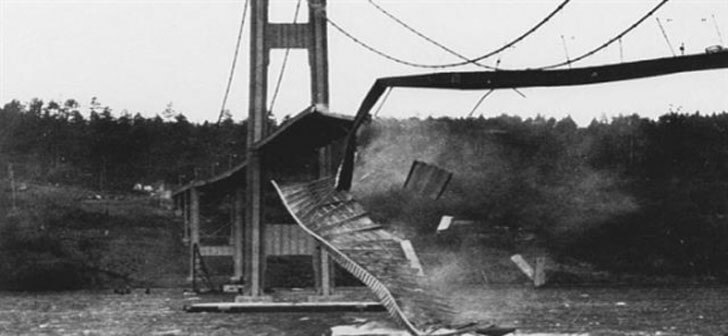 Мост в сша разрушение. Такомский мост резонанс. Такомский мост 1940. Мост Тэйкома 1940. Крушение Такомского моста США 1940.